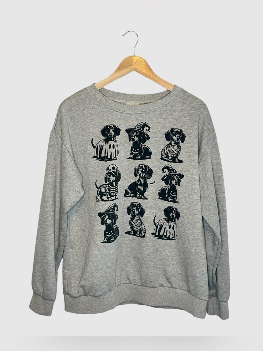 Comfort Colors Gray Sweatshirt with Black Dachshund Halloween Graphic